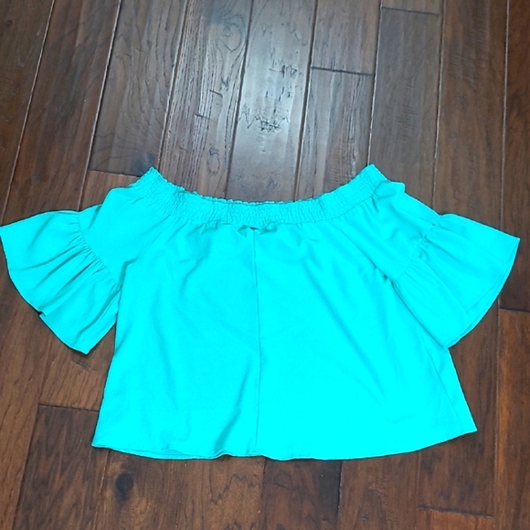 Kaari Blue off-the-shoulder blouse in a vibrant greenish teal color size XL - Picture 1 of 8